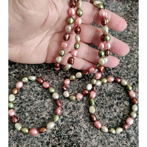 HONORA 925 SILVER MULTI PEARL BEAD 36" SINGLE STRAND NECKLACE + 2 Bracelets Set - Picture 1 of 9